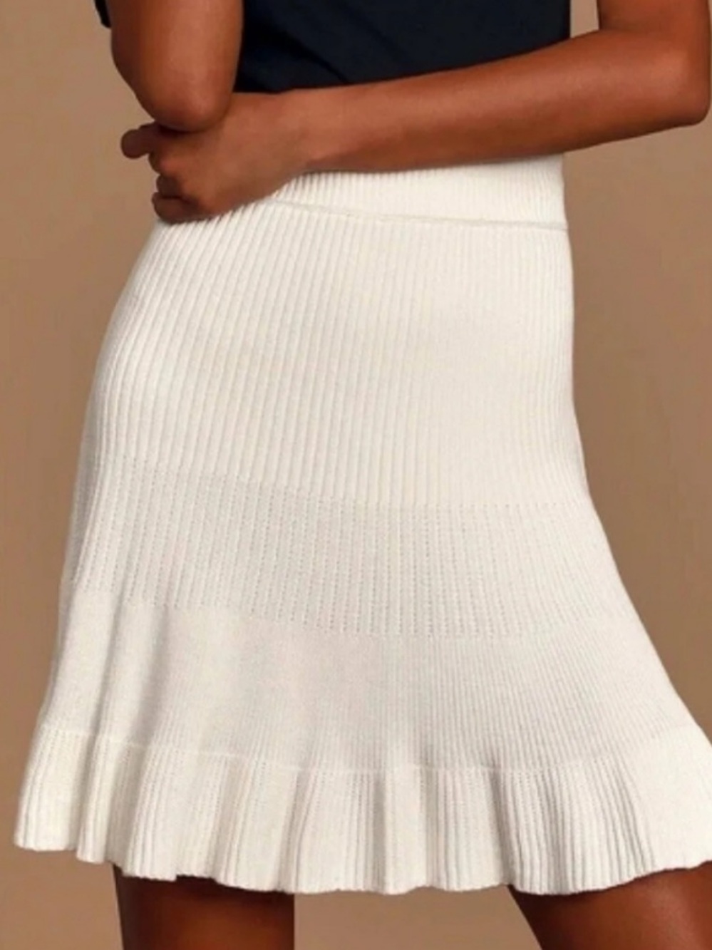FREE PEOPLE SOLID GOLD CREME RIBBED KNIT  MINI SKIRT - NWT!